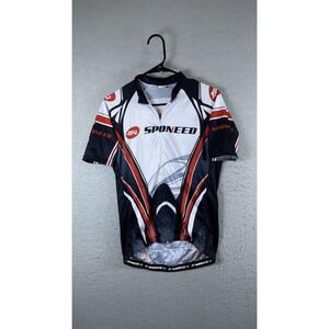 Sponeed Cycling Jersey Mens Medium White Full Zip Short Sleeve Road Bike Graphic